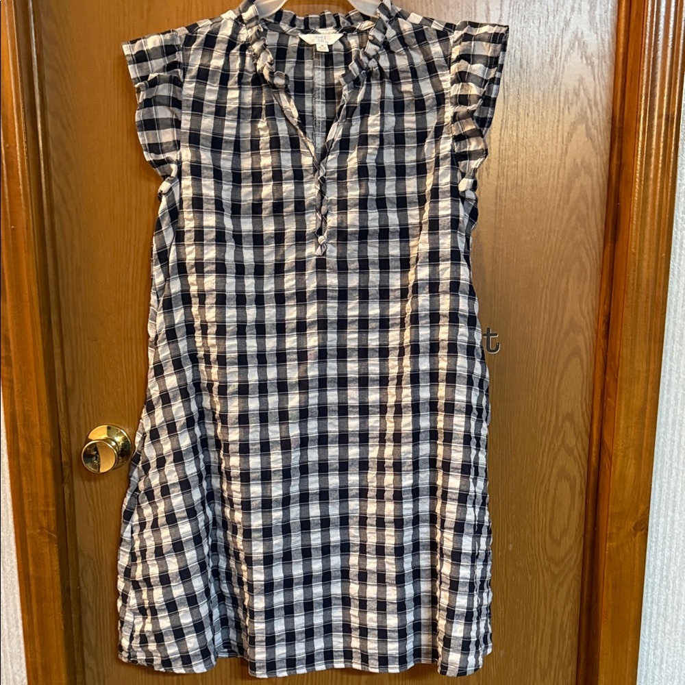 Blue & White Gingham Sleeveless Tunic Dress with pockets